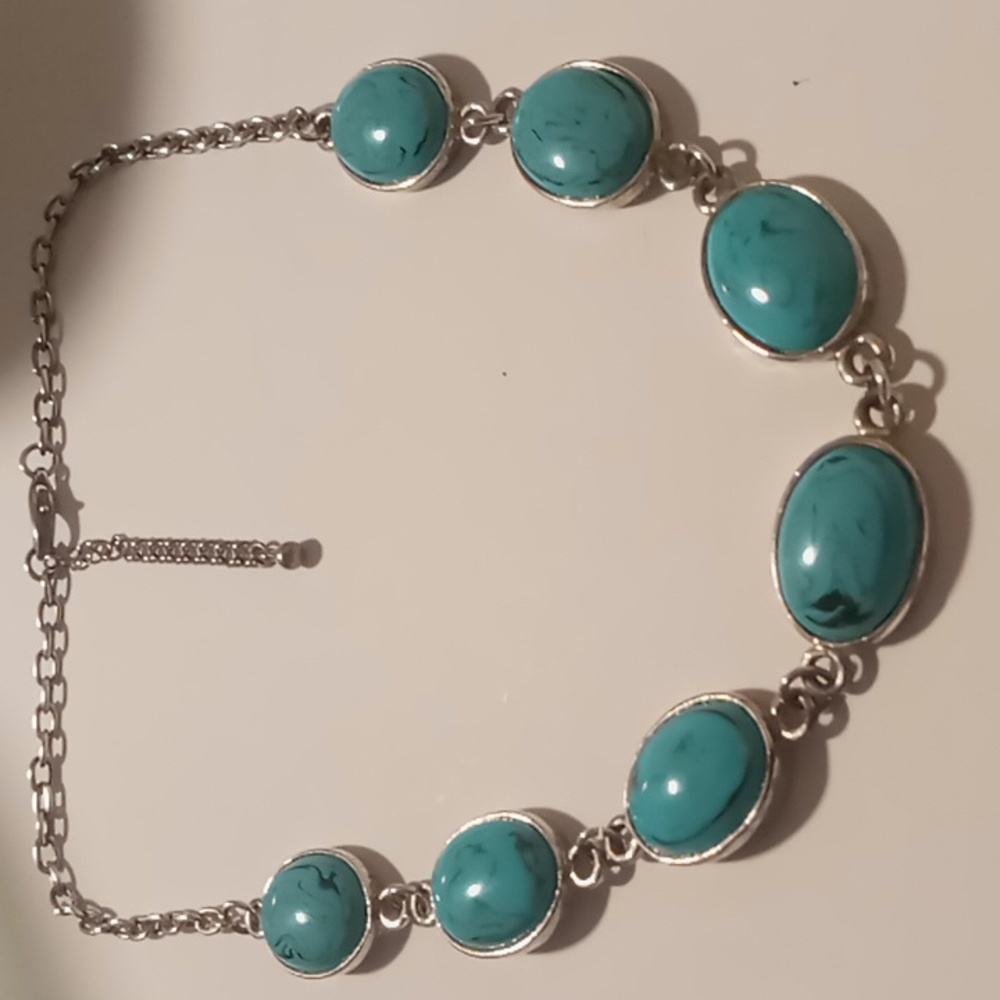 Vintage Best stamped faux turquoise necklace 18 inches long